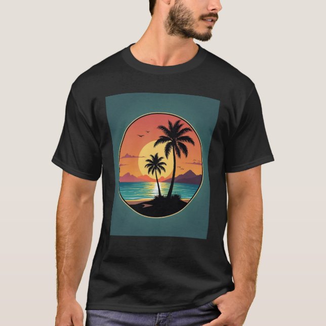 Palm Tree Retro Beach Vacation – Summer Gift him T-Shirt (Front)