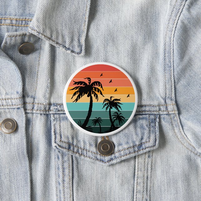 Palm Tree Retro Circle Sunset 7.5 Cm Round Badge (In Situ)