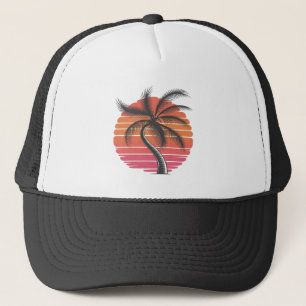 Palm Tree - Retro Style Tropical Beach sunset      Trucker Hat
