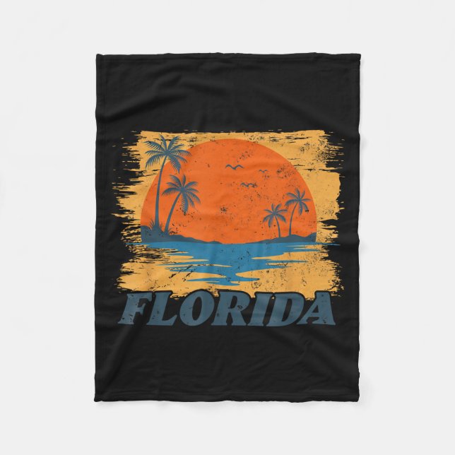 Palm Tree Retro Sunset Tropical Summer Vacation Fleece Blanket (Front)
