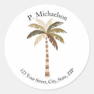 Palm Tree Round Address Label 