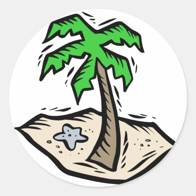 Palm Tree Sandy Beach Classic Round Sticker (Front)