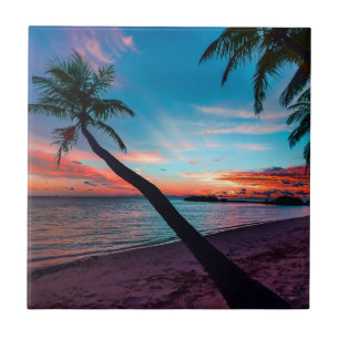 Palm Tree Sandy Beach Tropical Paradise Island Tile