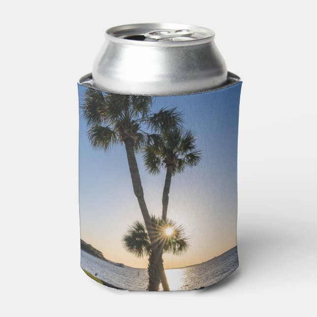 Palm Tree Scissors Silhouette Can Cooler (Can Front)