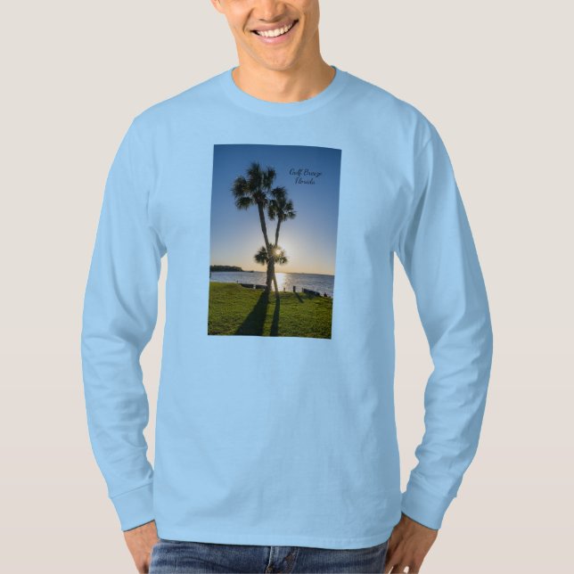 Palm Tree Scissors Silhouette Long Sleeve T-Shirt (Front)