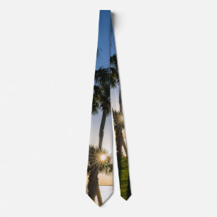 Palm Tree Scissors Silhouette Neck Tie