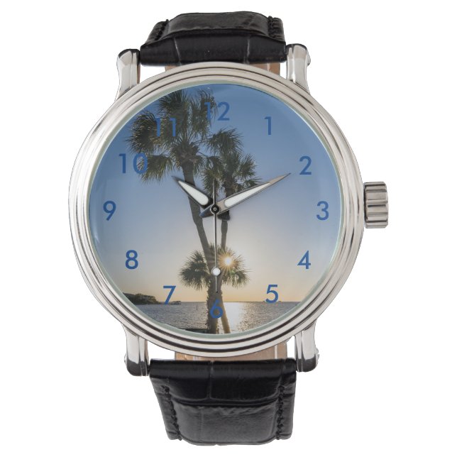 Palm Tree Scissors Silhouette Wrist Watch (Front)