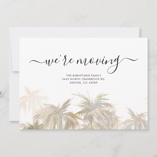 Palm Tree Script Moving Announcement Card (Front)