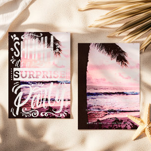 Palm Tree Shh Surprise Party Sunset Beach Birthday Invitation