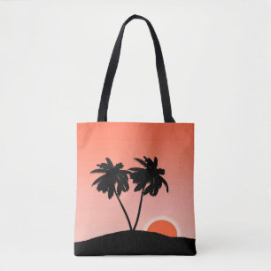 Palm Tree Silhouette Against a Sunset Orange Backg Tote Bag
