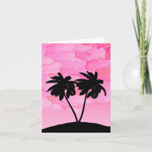 Palm Tree Silhouette Against Dawn Pink with Clouds Card