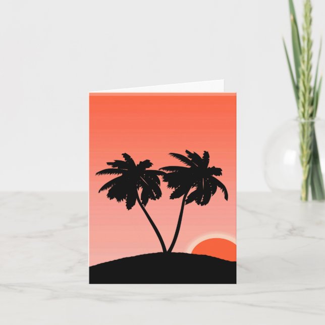 Palm Tree Silhouette Against Sunset Orange Card (Front)