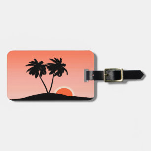 Palm Tree Silhouette Against Sunset Orange Luggage Tag