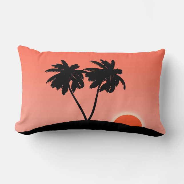 Palm Tree Silhouette Against Sunset Orange  Lumbar Lumbar Cushion (Front)