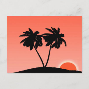 Palm Tree Silhouette Against Sunset Orange Postcard