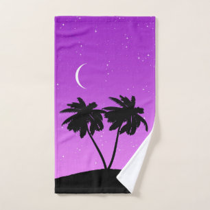 Palm Tree Silhouette Against Twilight Purple Bath Towel Set