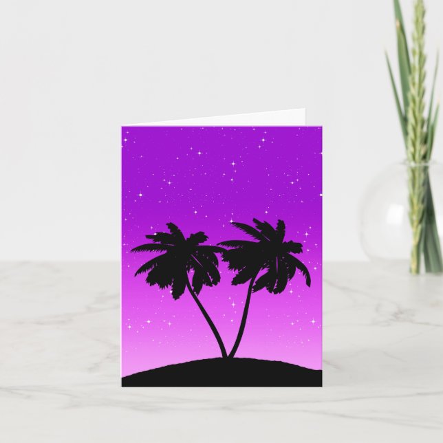 Palm Tree Silhouette Against Twilight Purple Card (Front)