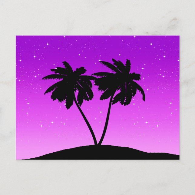 Palm Tree Silhouette Against Twilight Purple Postcard (Front)