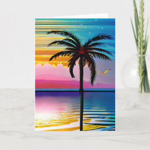 Palm Tree Silhouette and Sunset   Anniversary Card