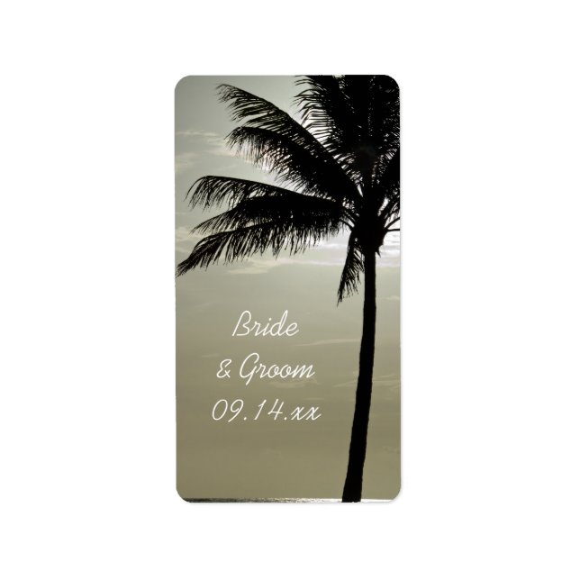 Palm Tree Silhouette Beach Wedding Favour Tag (Front)