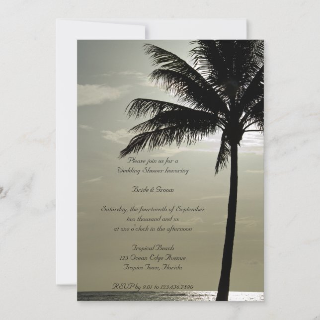 Palm Tree Silhouette Beach Wedding Shower Invitation (Front)