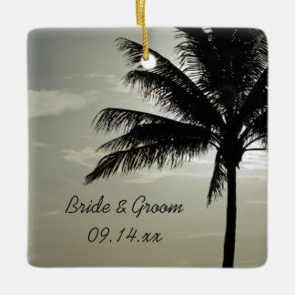 Palm Tree Silhouette Beach Wedding Square Ceramic Tree Decoration