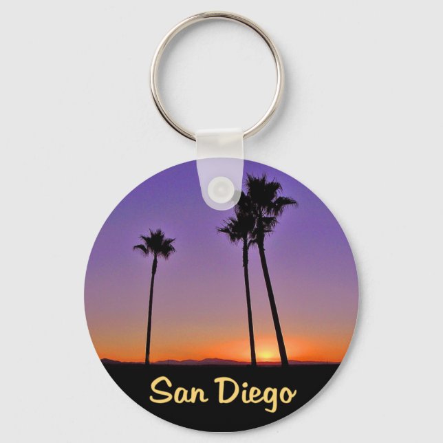 Palm Tree Silhouette In San Diego Key Ring (Front)