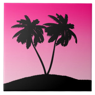 Palm Tree Silhouette on Dawn Pink Tile