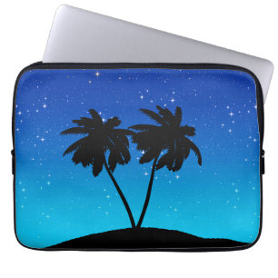Palm Tree Silhouette on Evening Blue with Stars Laptop Sleeve