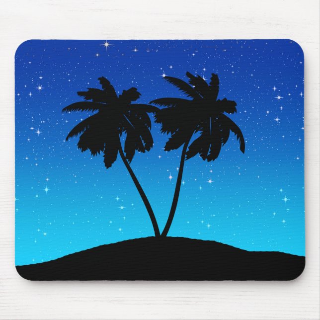 Palm Tree Silhouette on Evening Blue with Stars Mouse Mat (Front)