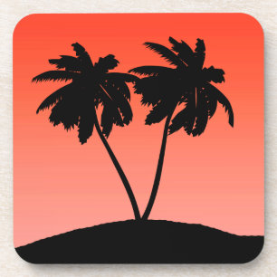 Palm Tree Silhouette on Sunset Orange Coaster