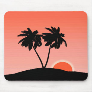 Palm Tree Silhouette on Sunset Orange Mouse Mat