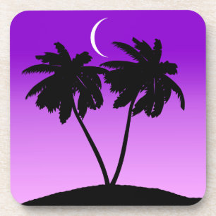 Palm Tree Silhouette on Twilight Purple Coaster