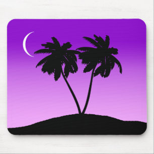 Palm Tree Silhouette on Twilight Purple Mouse Mat