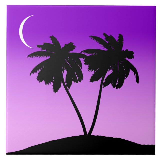 Palm Tree Silhouette on Twilight Purple Tile (Front)