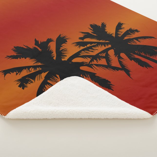 Palm Tree Silhouette Orange Sunset Sherpa Blanket (3/4)