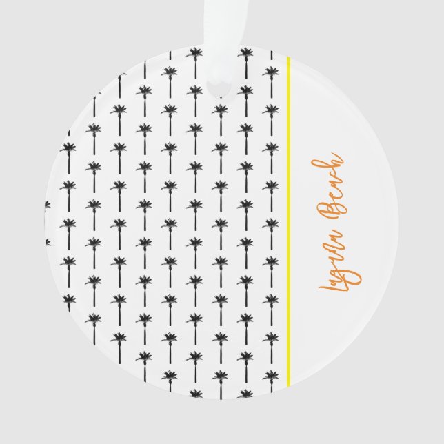 Palm Tree Silhouette Pattern LOCATION Coastal Chic Ornament (Front)