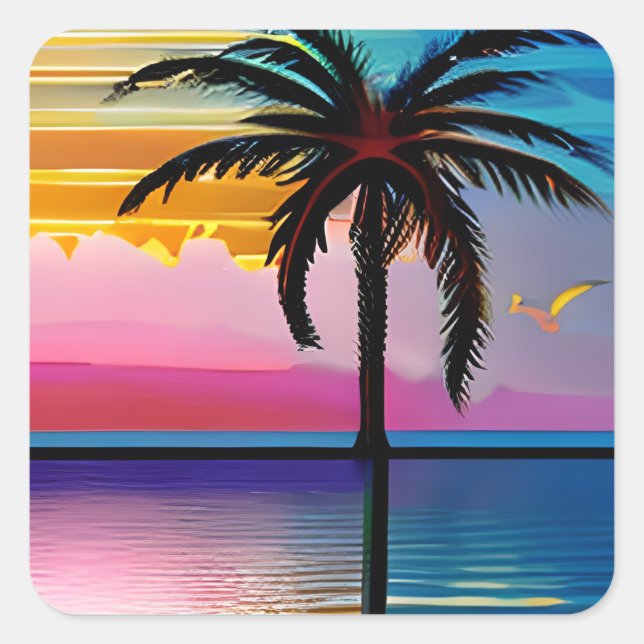Palm Tree Silhouette   Square Sticker (Front)