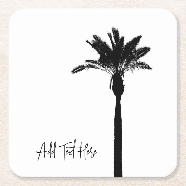Palm Tree Silhouette Travel Coastal Custom Text  Square Paper Coaster (Front)