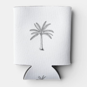 Palm Tree Sketch Black Can Cooler