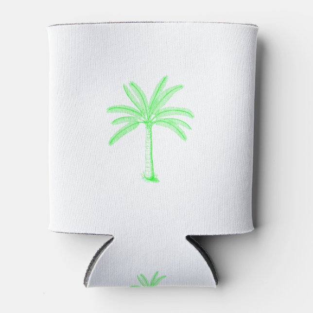 Palm Tree Sketch Green Can Cooler (Front)