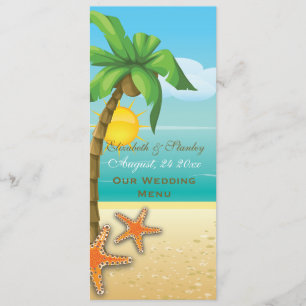 Palm tree & starfish beach wedding menu card