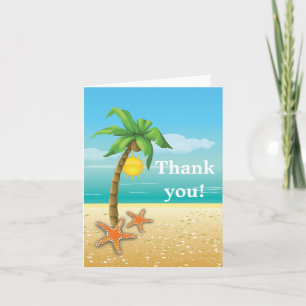 Palm tree & starfish beach wedding Thank You Card