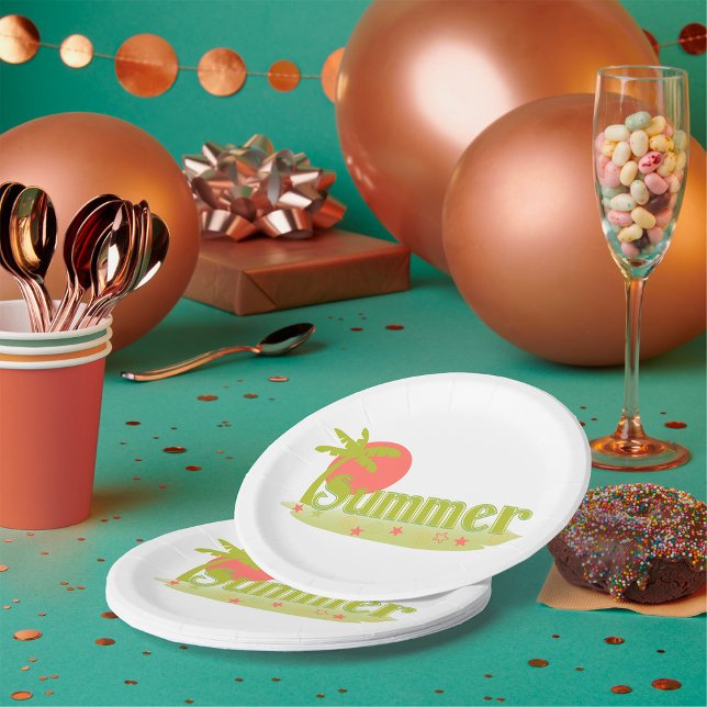 Palm Tree Summer with Sun and Beach Paper Plate (Creator Uploaded)