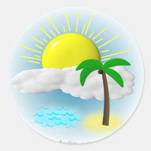 Palm Tree, Sun and Beach Classic Round Sticker