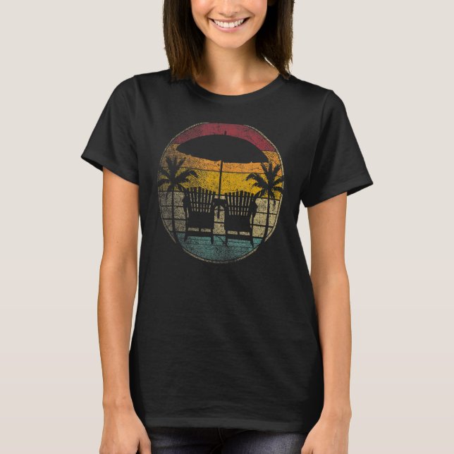 Palm Tree  Sun Retro Beach Umbrella Chair Tropical T-Shirt (Front)