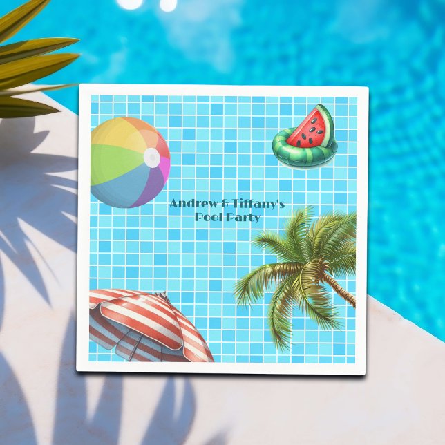 Palm Tree Sun Umbrella Beach Ball Pool Party Napkin (Creator Uploaded)