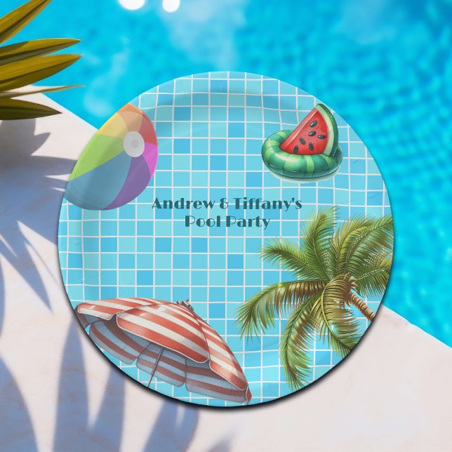 Palm Tree Sun Umbrella Beach Ball Pool Party Paper Plate (Creator Uploaded)