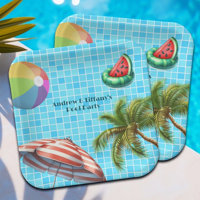 Palm Tree Sun Umbrella Beach Ball Pool Party Paper Plate (Creator Uploaded)