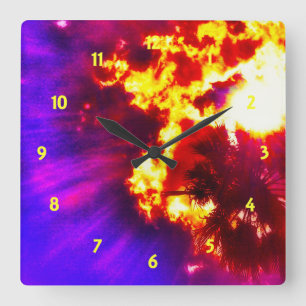 Palm Tree Sunburst Square Wall Clock